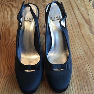 Stuart Weitzman Black Satin Slingback pump SZ 8.5